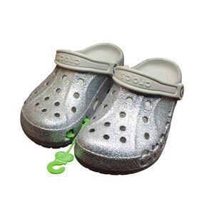 Crocs Adult Baya Glitter Clogs Comfortable Shoes Closed Toe Sandals Silver W 6.7
